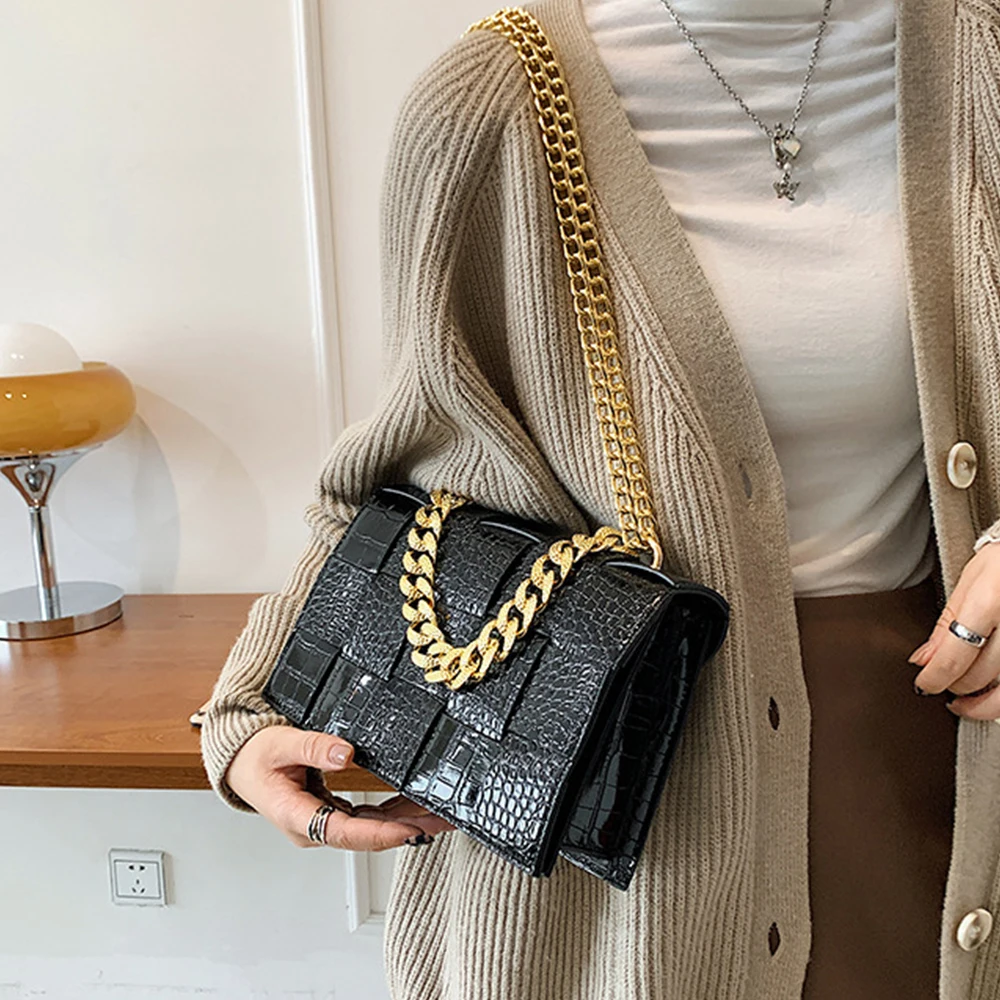 

Designer Chains Handbags Luxury Alligator Woven Women Crossbody Bag Crocodile Pattern Shoulder Bag Fashion Phone Square Flap New