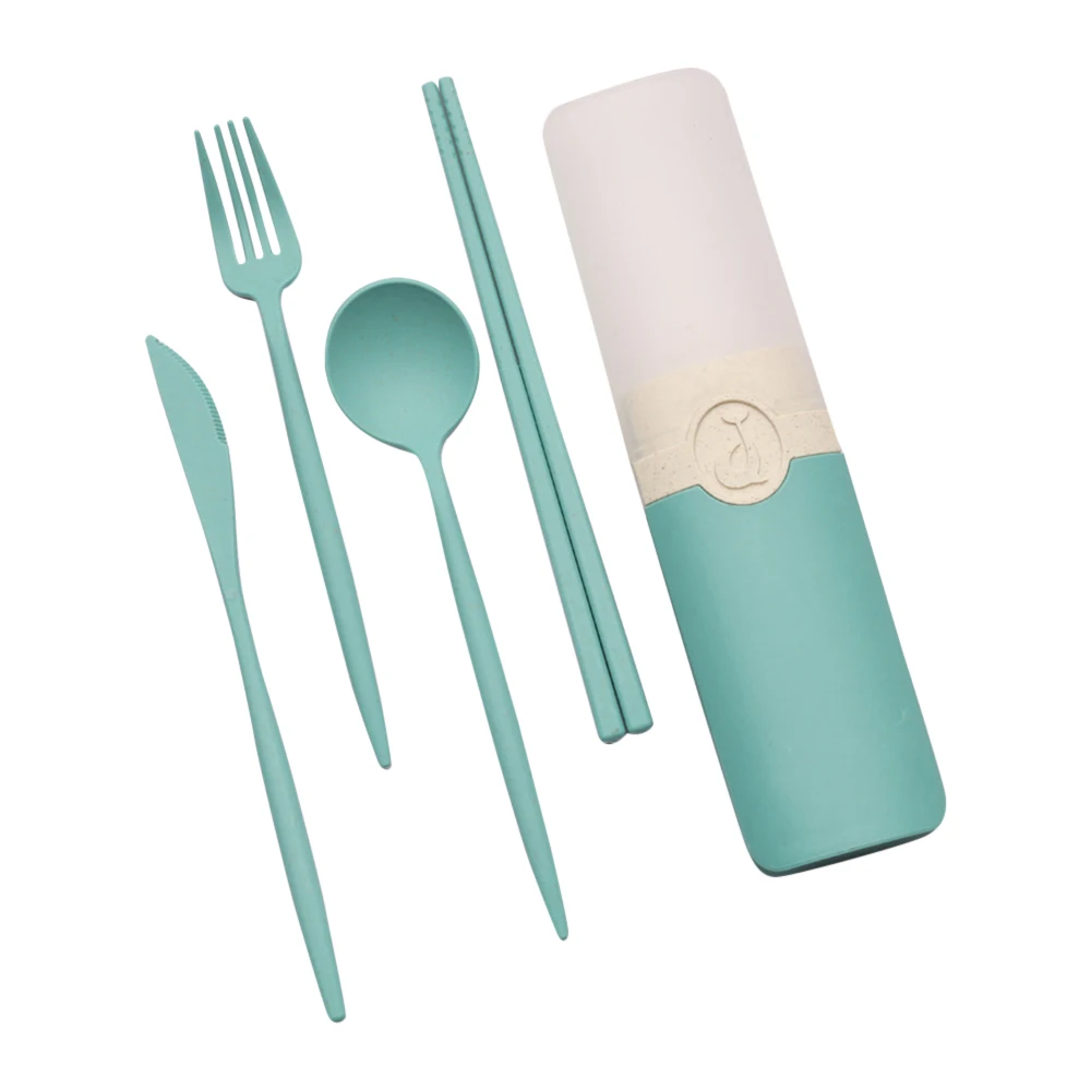 Искусственная ложка, вилка, нож, палочки для еды с футляром для путешествий, пикника, кемпинга, набор столовых приборов из пшеничной соломы