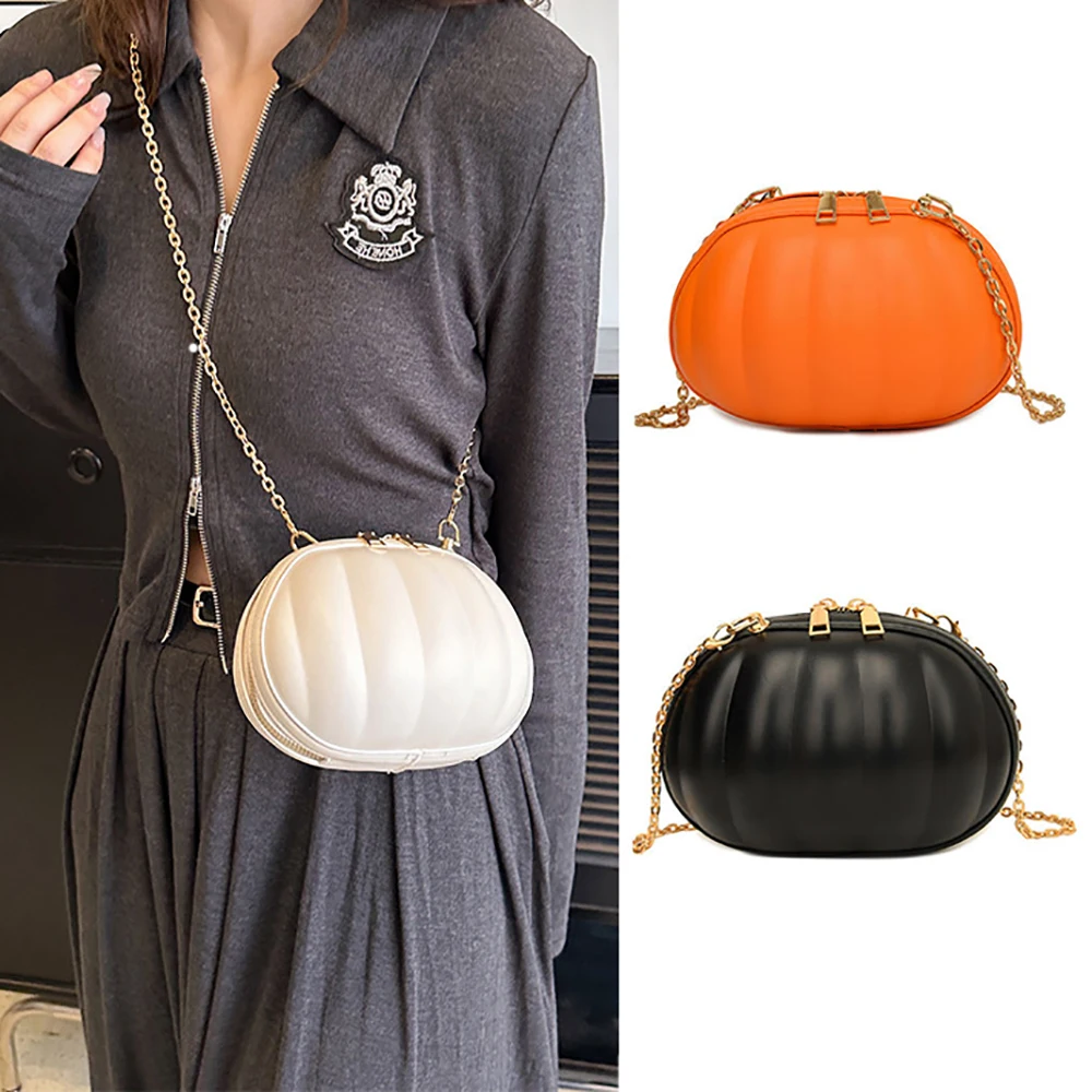 

Trendy Fashion Shoulder BagHalloween Personalized Pumpkin Handbag Solid Color PU Leather Waterproof Mini Cell Phone Bag 2023 New