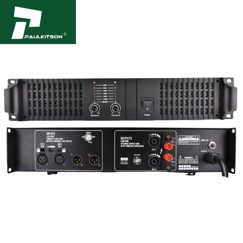 Фото Усилитель Paulkitson NB1500 Class TD двухканальный высокомощный 2x1500 Вт стерео/моно для сабвуфера, профессиональный, с высоким соотношением сигнал/шум, 4/8 Ом, металлический корпус №2