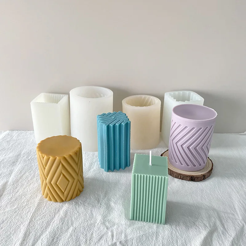 Geometric Gear Pillar Candle Silicone Mold DIY Cylinder Handmade Soap Aromatherapy Fragrant Stone Making Supplies |
