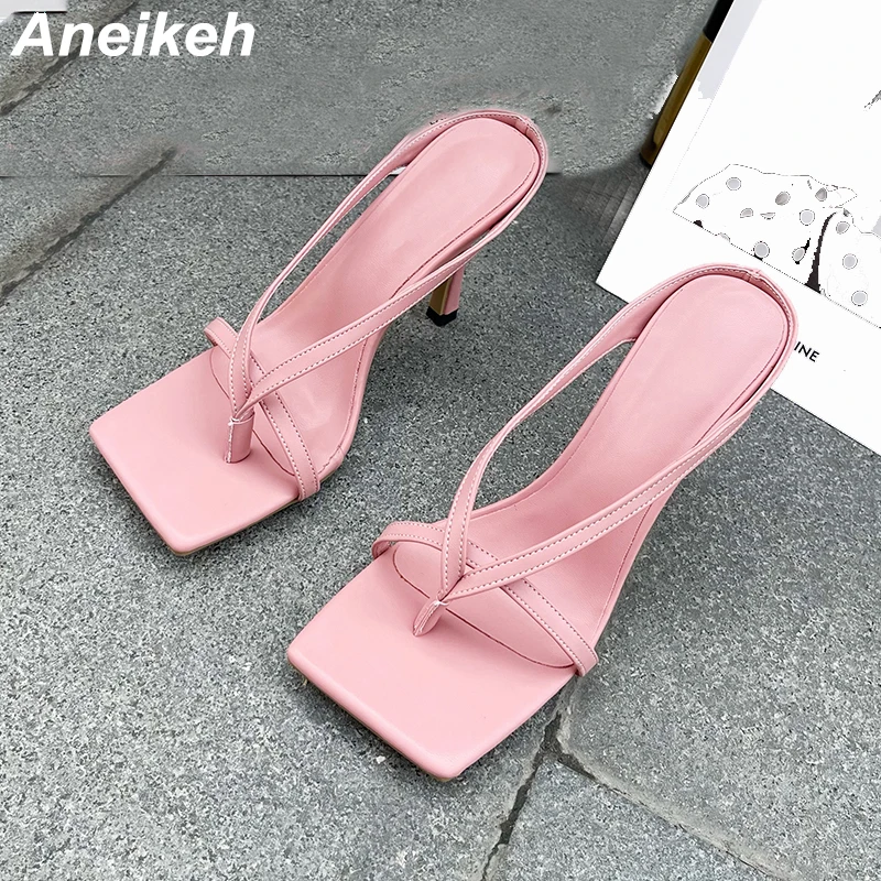 

Aneikeh, мода 2023, искусственная кожа, новые туфли на высоком каблуке, женские сандалии с квадратным носком и открытым носком на ремешках, на кабл...