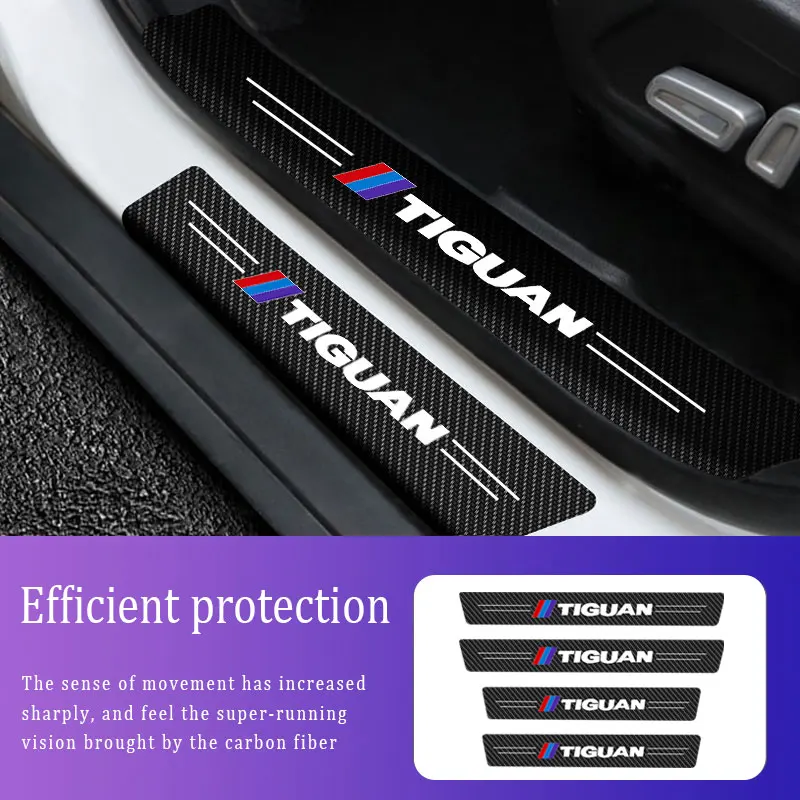 

4Pieces/Set Car Door Threshold Strip For VW Tiguan Logo Styling Sticker Auto Carbon Fiber Scratch Resistant Decals Accessories