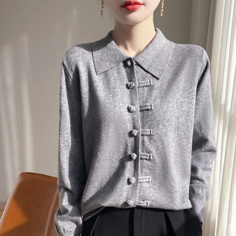 Осень и зима новая трикотажная нижняя рубашка с воротником-поло женский