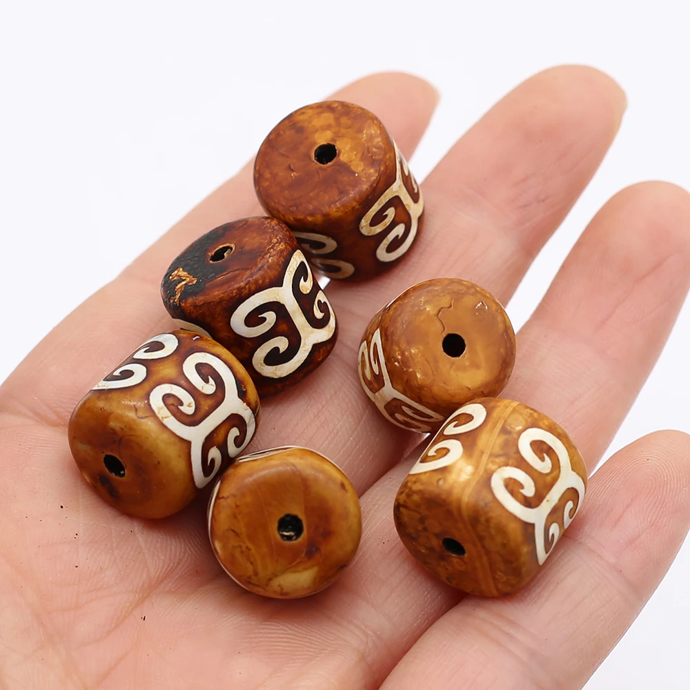 

Vintage Tibetan Dzi Agate Beads Natural Semi-precious Stone Onyx Loose Beads for Jewelry Making DIY Necklace Accessories 15x17mm