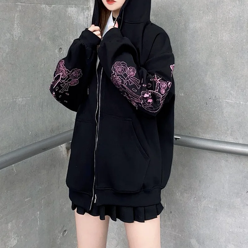 Женская толстовка с вышивкой Dark skull свободная бейсбольная куртка в японском