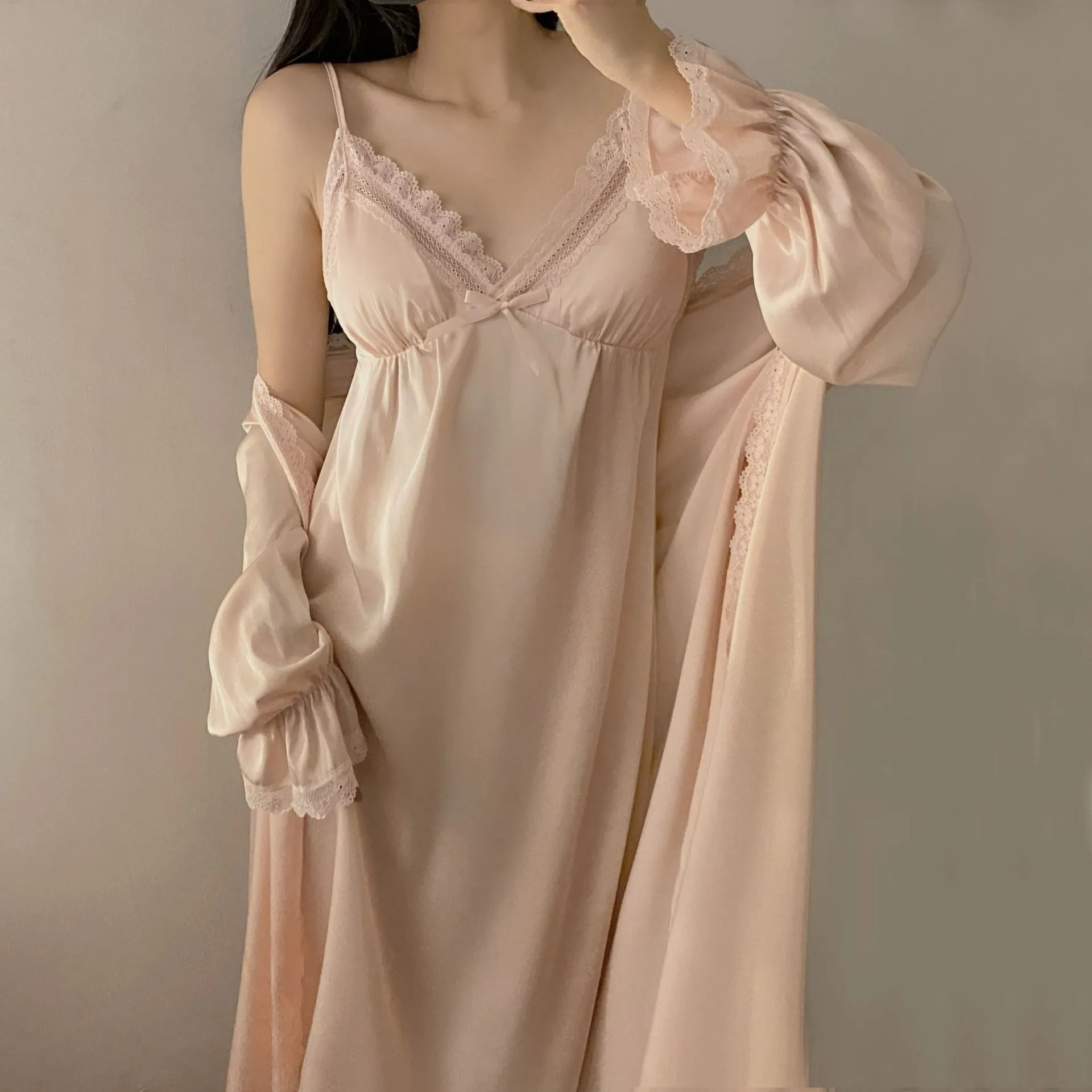 

2PCS Lace Robe Gown Set Summer Women Sleepwear Nightdress Bride Wedding Kimono Bathrobe Suit Loungewear Rayon Home Clothes