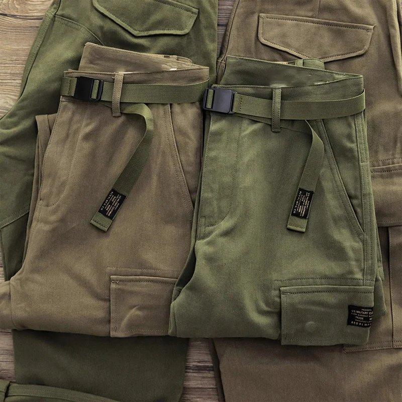 

New 2023 American Retro Multi-pocket Military Pants Ami Khaki Loose Thick and Heavy Wide-leg Straight Overalls Men