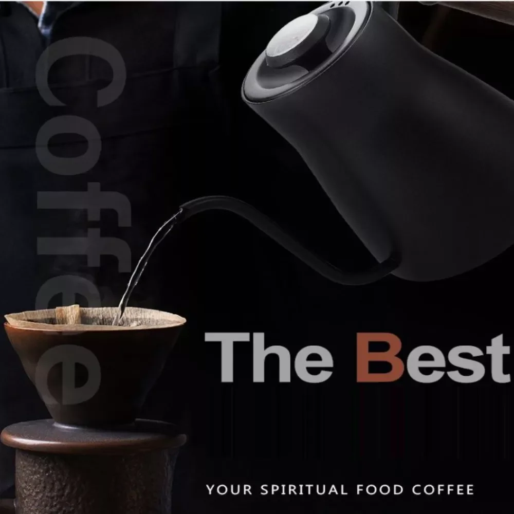 

850ml 304 Stainless Steel Coffee Hand Punch Pot with Thermometer Coffee Pots Lid Drip Gooseneck Spout Long Mouth Coffee Kettle