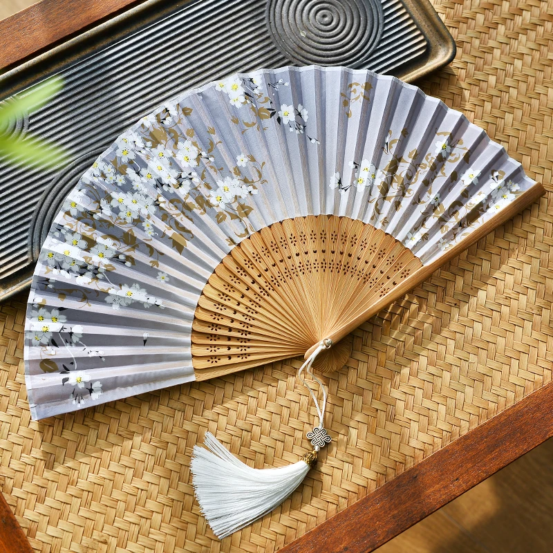 Складной веер ручной работы из ткани, бамбук, белый, зеленый, синий, красный, черный