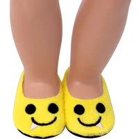 18 inch girls doll shoesyellow smiley face plush shoes american newborn baby toys fit 43 cm baby dolls s210