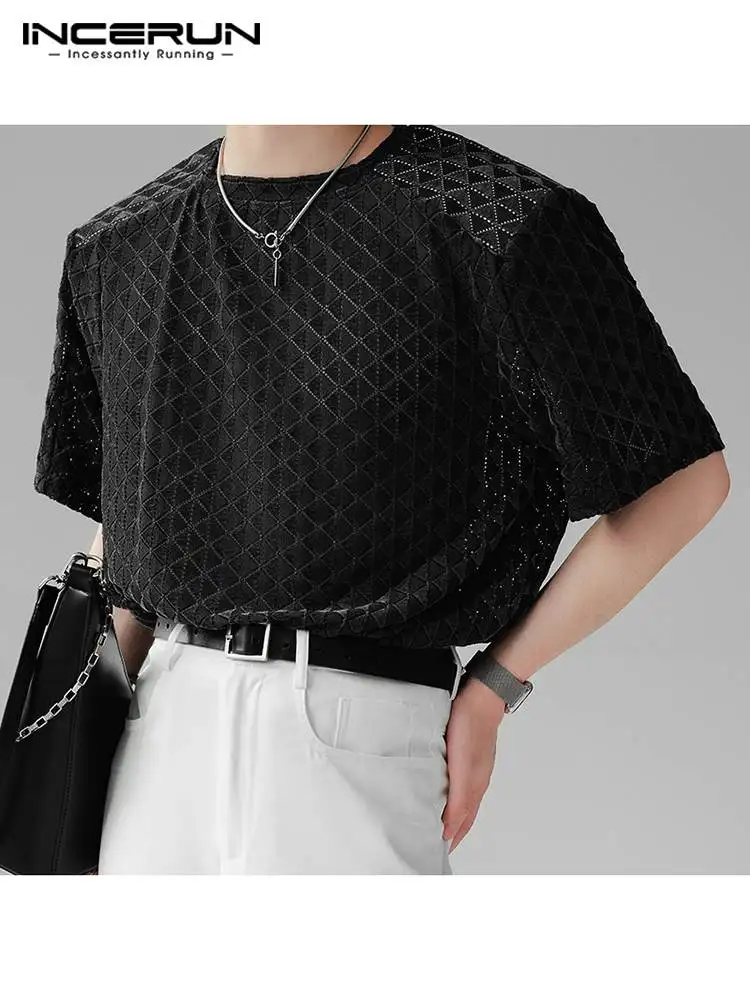 

INCERUN Fashion Casual Style New Men's Tops Basic Short Sleeve Shirts Stylish Male Hollow Solid Loose Comfortable Tee Tops S-5XL