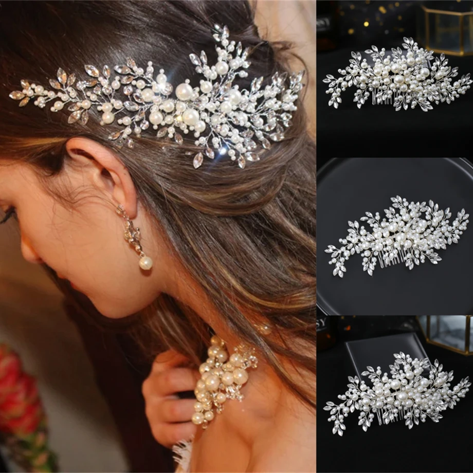 

Роскошная Жемчужная Повязка стразы для волос повязка на голову для невесты Свадебные аксессуары для волос ювелирные изделия гребень тиара ...