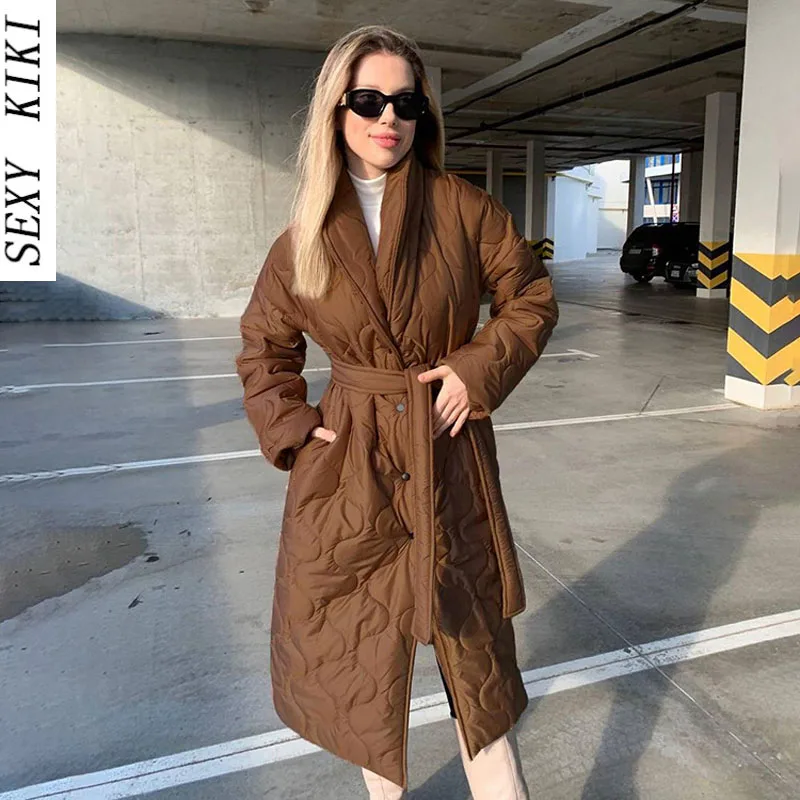 Winter new long lace-up padded jacket design sense women's fashion casual warm padded jacket