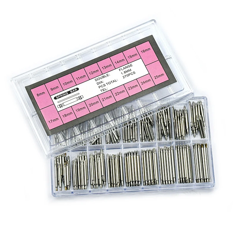 

270Pcs Stainless Steel Watch Band Strap Spring Bar Link Pins Remover Watch Accessories Repair Tool Strap Opener 1.8MM