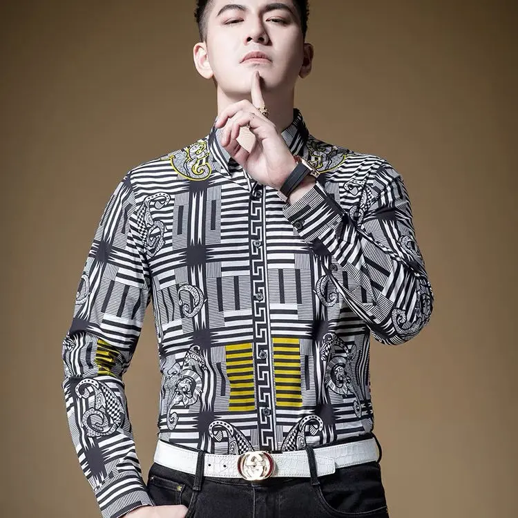 

2022 New Long Sleeve Striped Printed Shirt Men