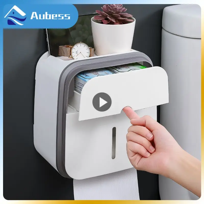 

Wall-mounted Tissue Box Double-layer Push-opening And Closing Waterproof Pumping Box With Drawer Mobile Phone Rack Roll Box