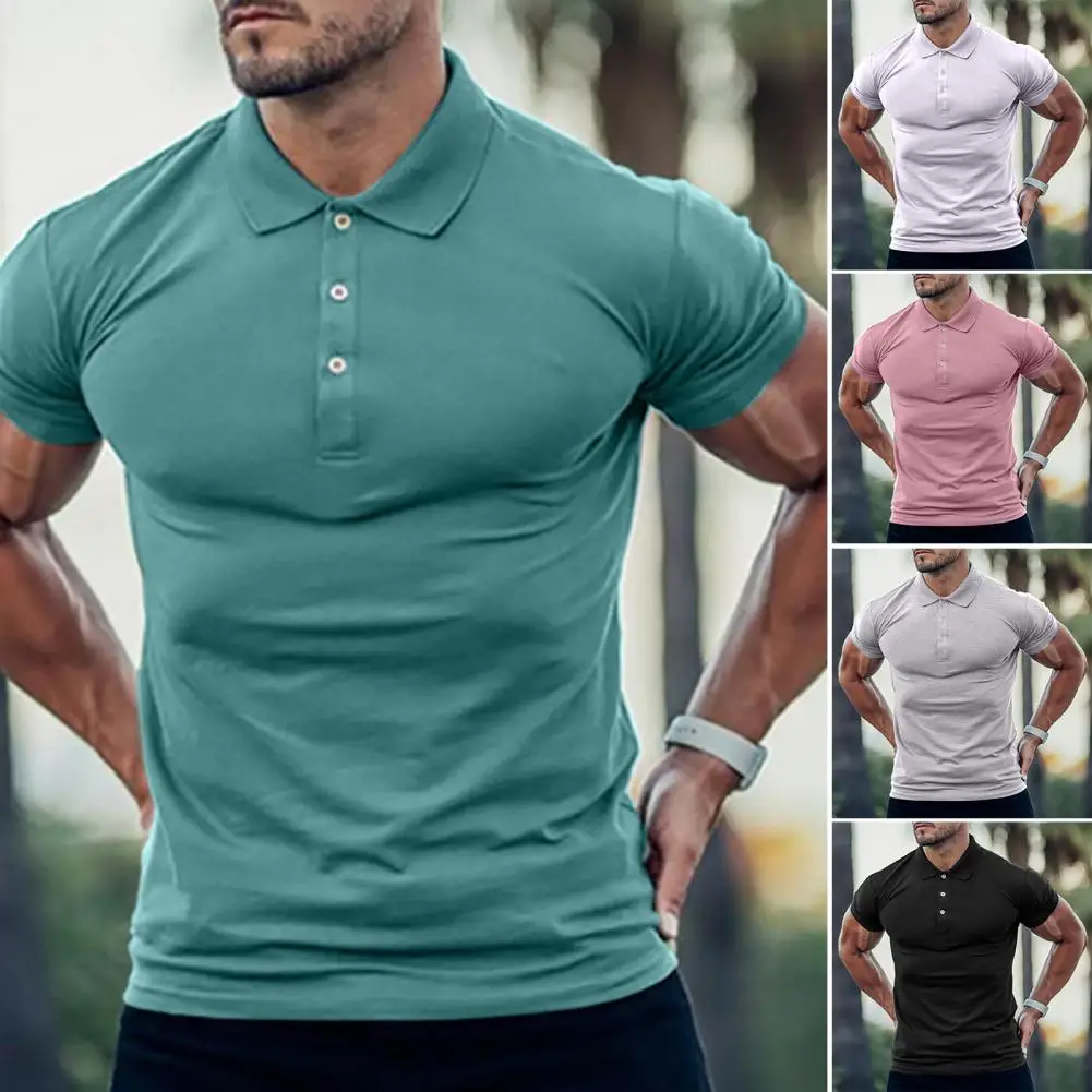 

Trendy Pure Color Men Shirt Summer Tops Easy to Match Short Sleeve