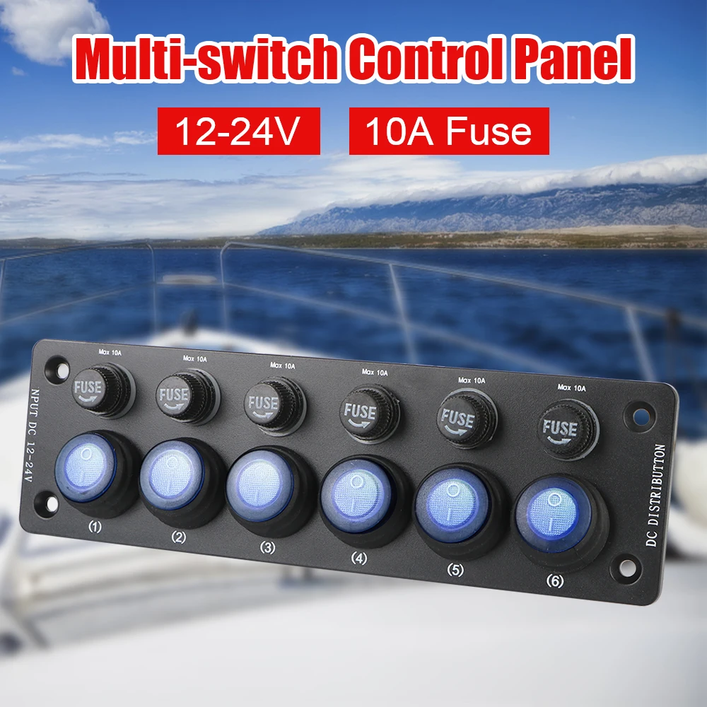 

6-позиционный переключатель 12 В, Кнопка ВКЛ/ВЫКЛ для фургона, аксессуары для кемпинга и автомобиля, для дома на колесах, домов на колесах, розетки и переключатели с несколькими портами