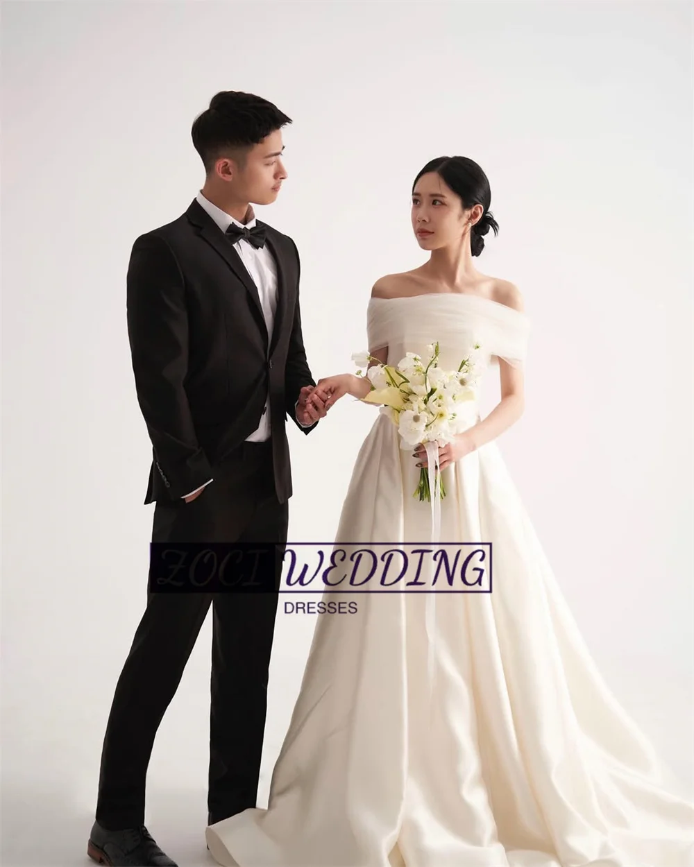 Zoci Простые корейские свадебные платья без бретелек трапециевидной формы для