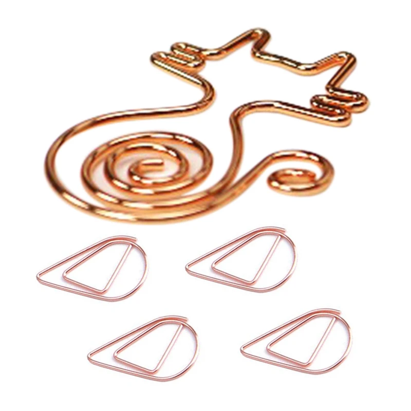 200 Pcs Rose Gold Cute Paper Clips, Smooth Drop-Shaped Paper Clips (1 Inch / 25Mm) & 8Pcs/Box Kawaii Cat Paper Clips