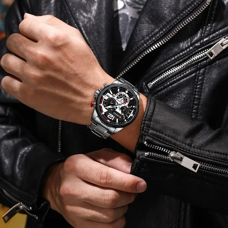 

Men Quartz Wristwatch Chronograph Stainless Steel Strap Fashion Sports Male Watches Luminous Hands Cool Relogio Masculino