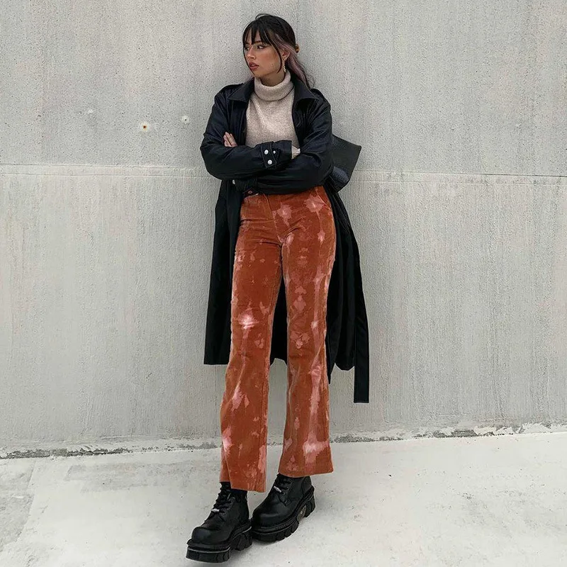 

2022 Autumn/Winter Women New Tie-dyed High Waist Straight Micro-la Pants Slim Temperament Pants