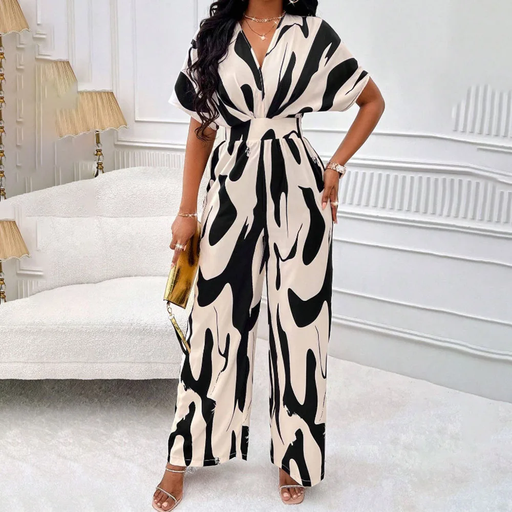 Женский слитный комбинезон элегантный с коротким рукавом и V-образным вырезом