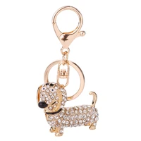 cute rhinestone dachshund puppy design keychain car key ring decoration pendant exquisite gift for girlfriend a variety of style