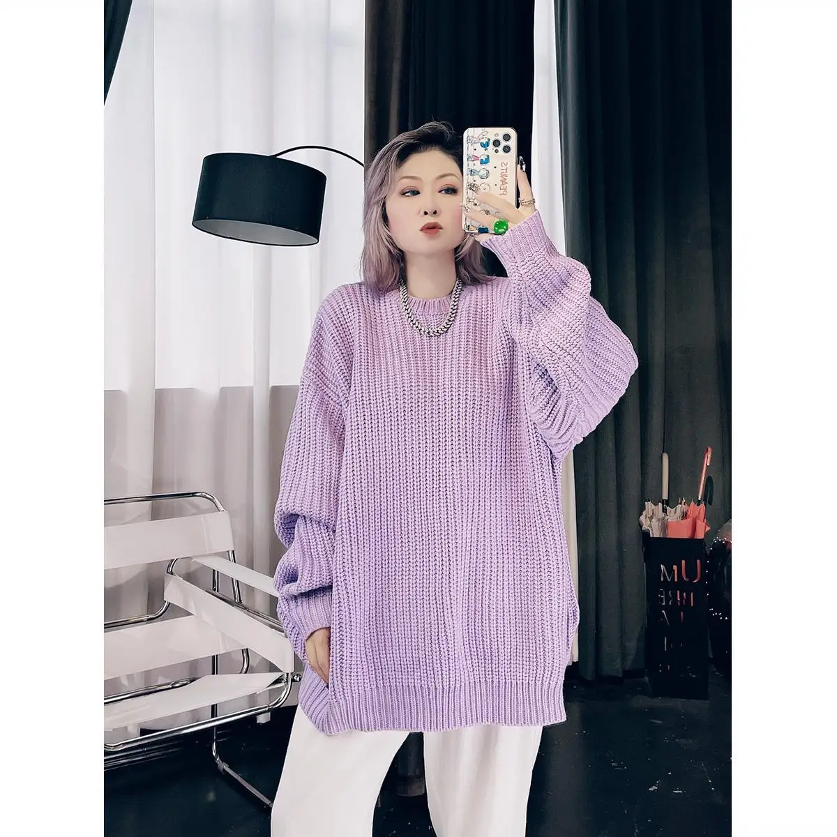 

Женский осенне-зимний пуловер с круглым вырезом, свободные пуловеры в Корейском стиле, высококачественный длинный свитер в полоску с длинным рукавом, U1038