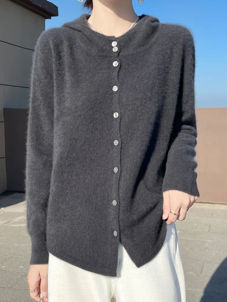 Новинка 2024 женский кардиган с капюшоном повседневный свободный стильный