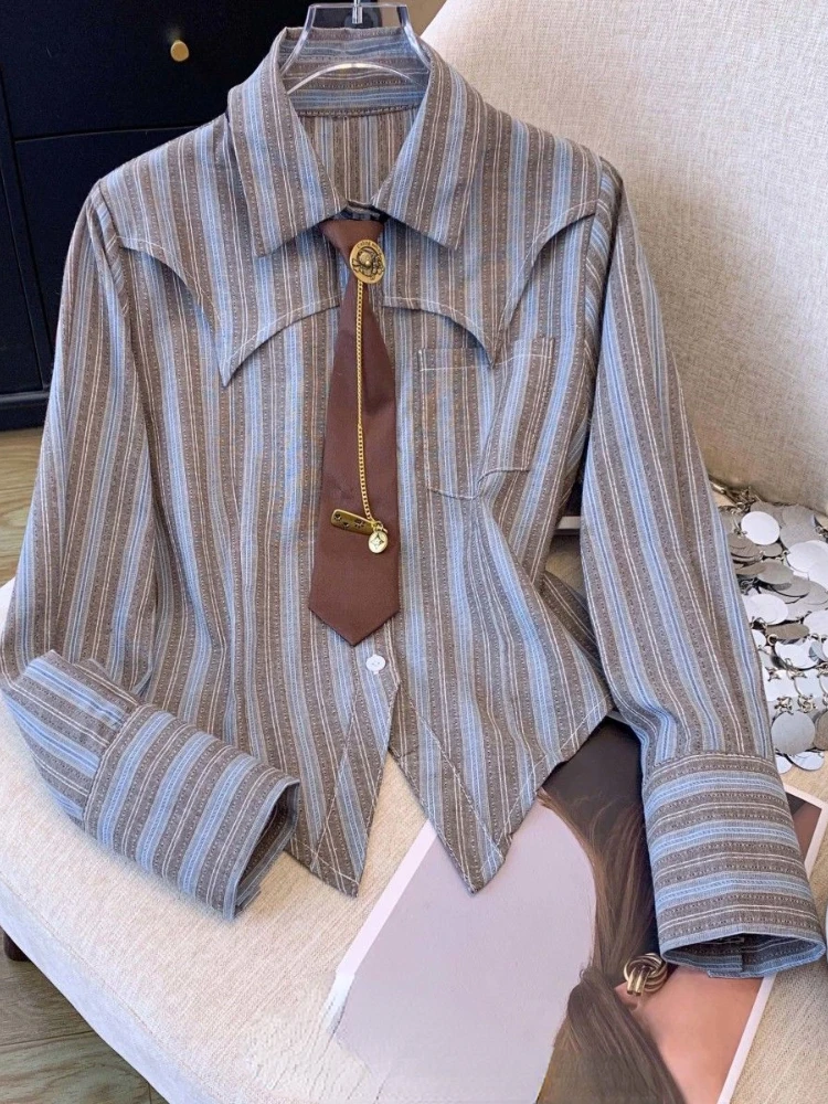 Блузка женская демисезонная Асимметричная в полоску укороченный топ стиле