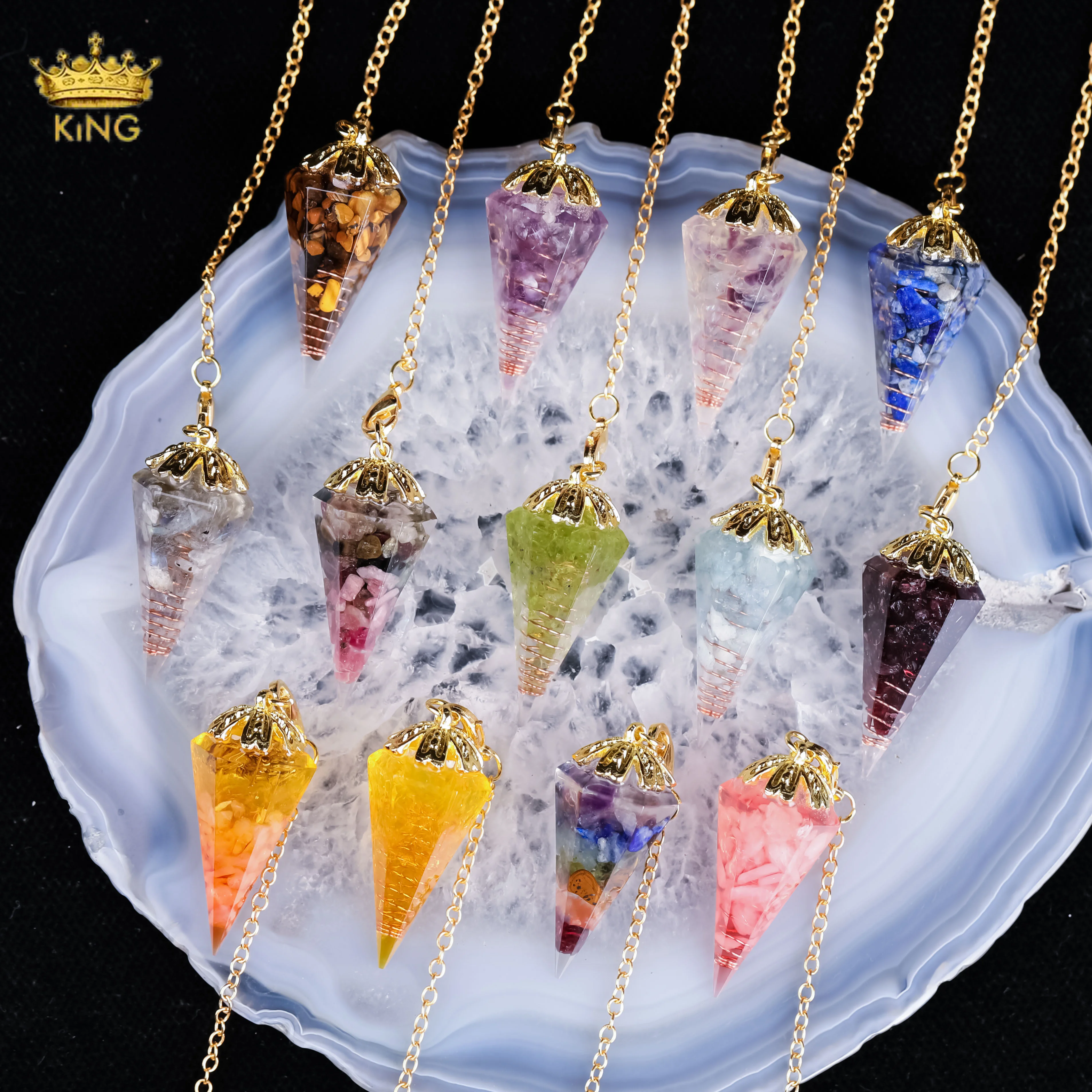 

King Amethyst Pendulum Point-Chips Gemstone Pendulum Chain-Chakra Gemstone Gifts-Pendulum Board Clarity Tool-Meditation
