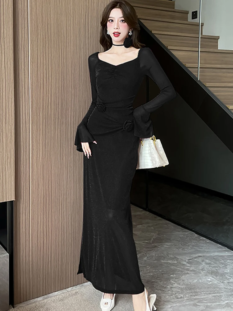 Женское фиолетовое яркое шикарное сексуальное длинное платье с квадратным