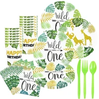 wild one 1st birthday party tableware set forest animal jungle safari theme party decor plates napkins cups baby shower favors