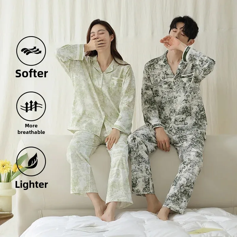 Antibacterial Xinjiang Cotton Long Sleeve Pajamas High-End Feel Couple Sleepwear Home Clothes For Men And Women In Winter