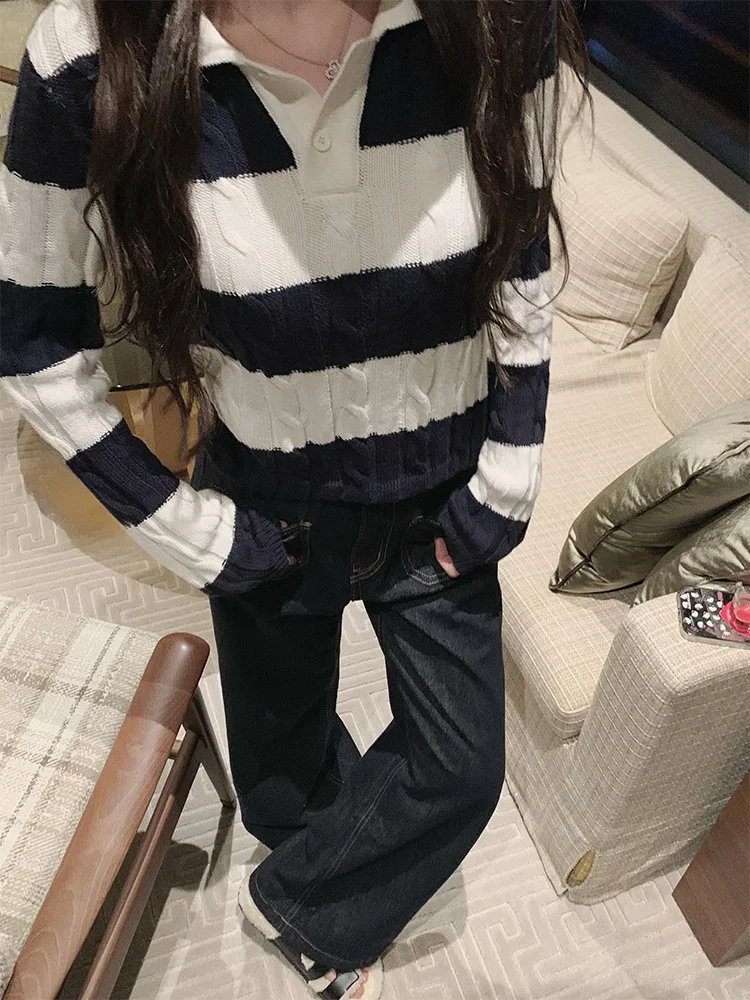 Bigking Daikin Preppy Knit Женский многослойный топ в полоску контрастного цвета с