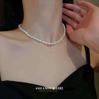 allnewme delicate genuine freshwater pearl chokers necklaces for women baroque pearls beaded chain necklace wedding jewellery