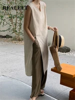 REALEFT Винтажное платье-трапеция из хлопка и льна