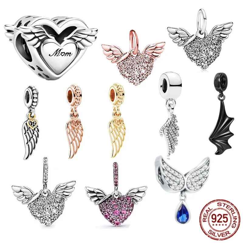 Подвеска-Шарм «ангельские крылья и сердце» из серебра 925 пробы