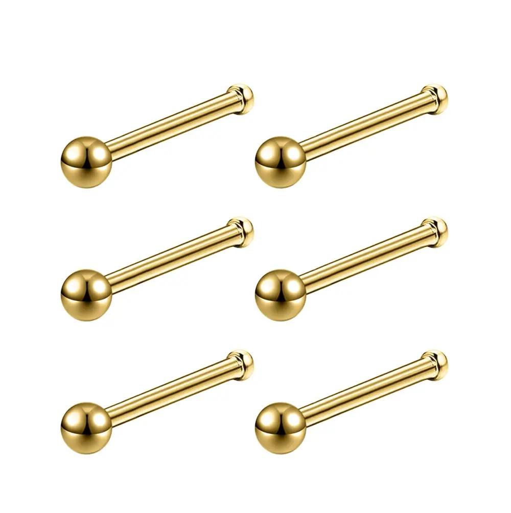 

6pcs 20G Nose Studs 1.5-3mm Ball Surgical Steel for Women Men Black Rose Gold L Shaped Nose Ring Cute Nostril Piercing Jewelry