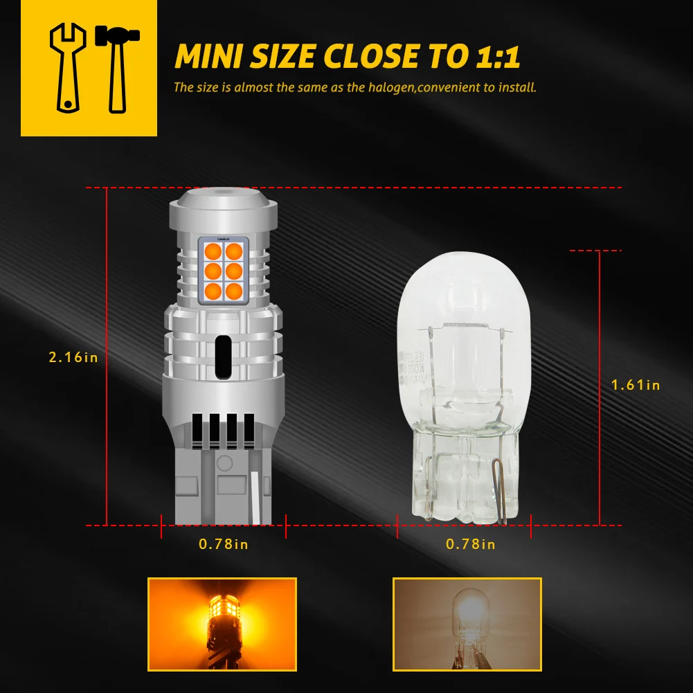 2 шт. T20 WY21W светодиодный CANBUS янтарный без гипервспышки 7440 W21W светодиодная лампа