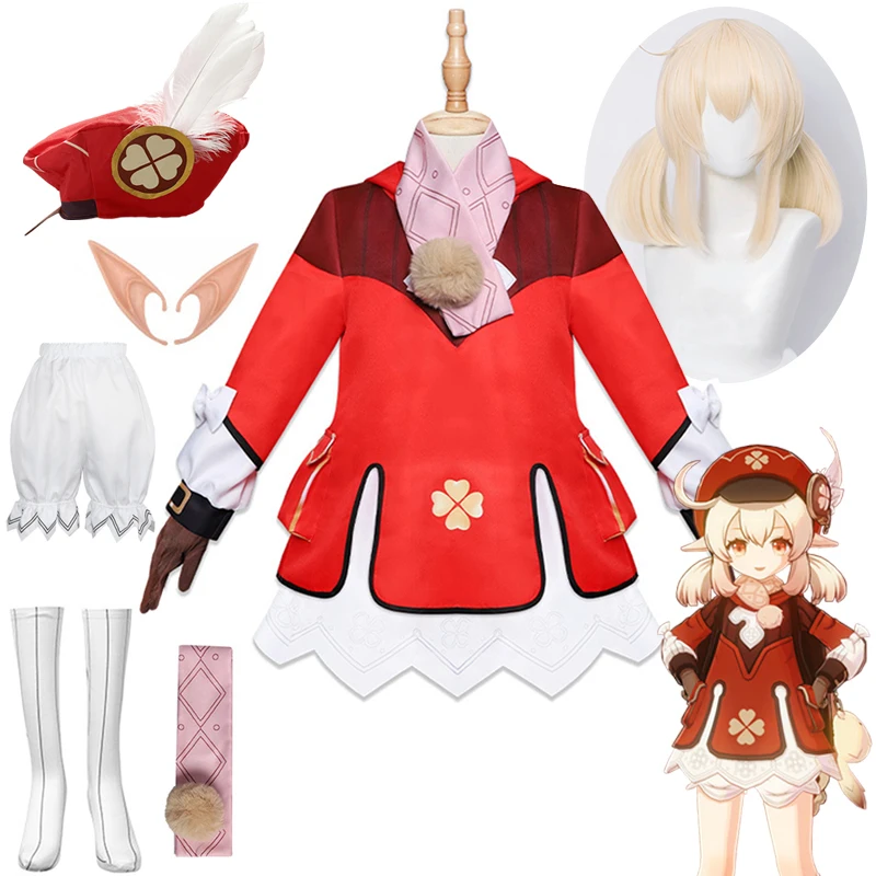 

Klee Genshin Impact Cosplay Wig Hat Ears Anime Game Genshin Klee Cosplay Halloween Party Costumes for Women Aldult