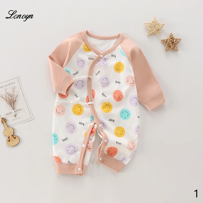New Baby Clothes Spring and Autumn Long Sleeve Boneless Combed Cotton Lace up One-piece Clothes Butterfly