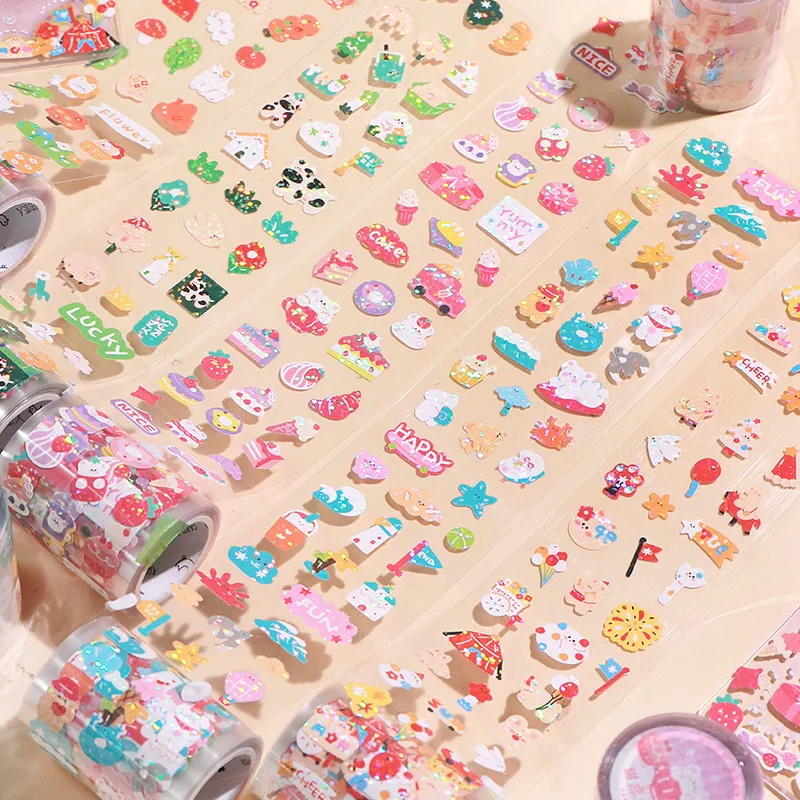 Assorted Cute Die Cutting Tape Decor Photo Album Laptop Phone Aesthetic Stationery Diary Kawaii Suncatcher Stickers On Roll