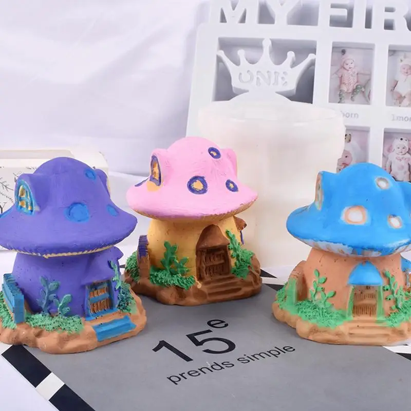 

3D Mushroom House Silicone Mold DIY Aromatherapy Gypsum Mushroom House Epoxy Candle Mold Home Decor