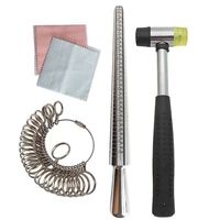 ring size measuring tool set ring stick jewelry mandrel ring sizer guage rubber hammer and polishing cloth for jewelry making