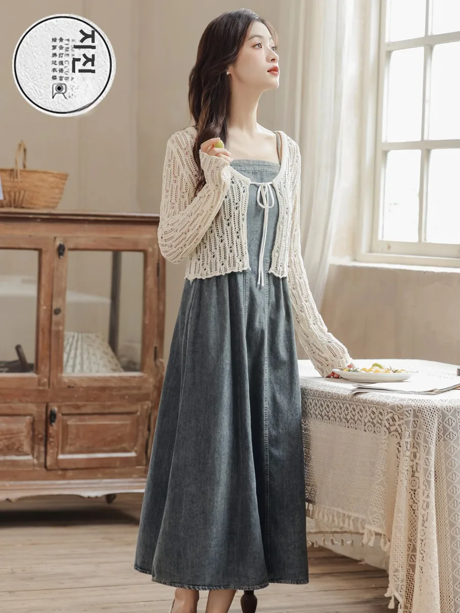 Новая летняя джинсовая юбка на подтяжках во французском стиле эластичная