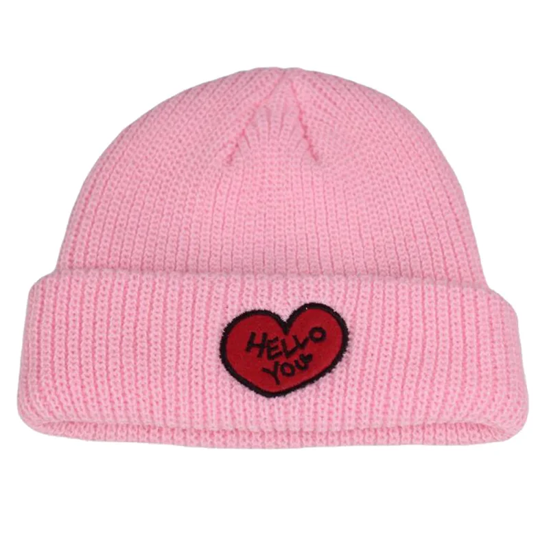 

Милыми любящими сердцами зимние шапки, шапки-бини для детей От 2 до 5 лет дети ребристые вязаная шапка с буквенным принтом, розовый, белый, кра...