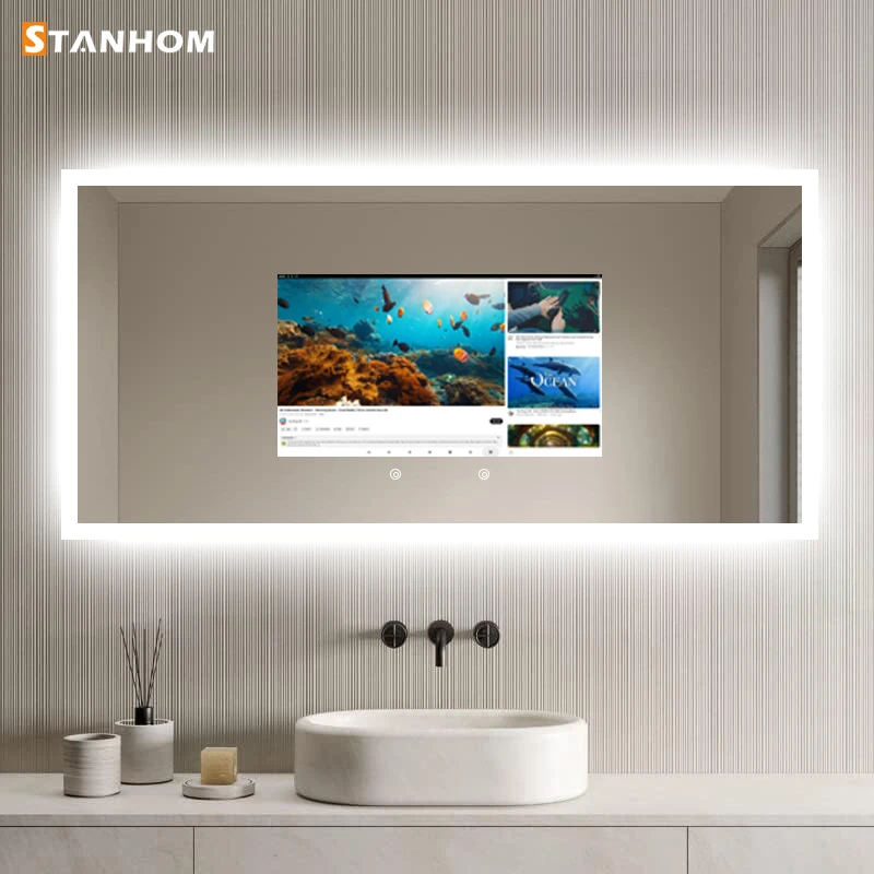 Фото Зеркало STANHOM для ванной комнаты Android 11, умное светодиодное зеркало с сенсорным экраном №3